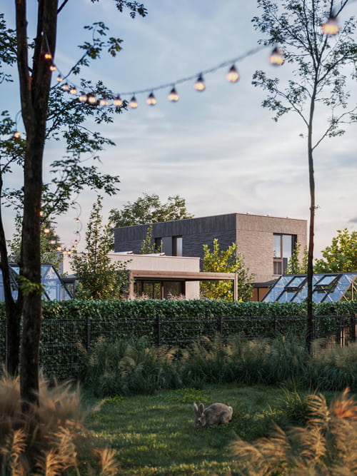 Modern single-family houses residential development architectural visualization