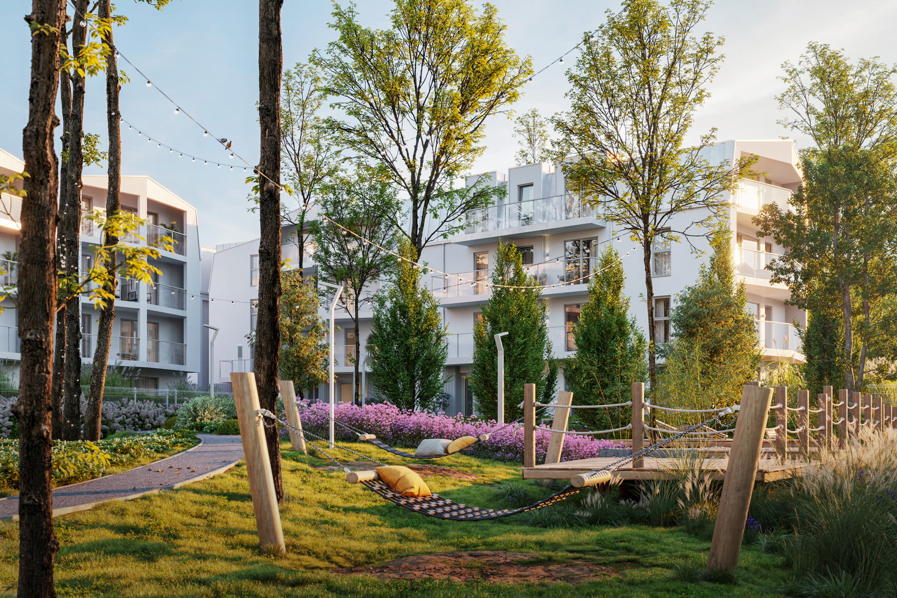 Zawislanska premium residential complex – 3D architectural visualization with serene surroundings